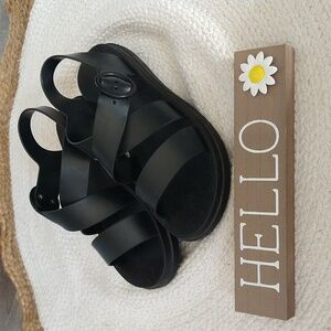 Boohoo Black Criss-Cross Faux Leather Sandals